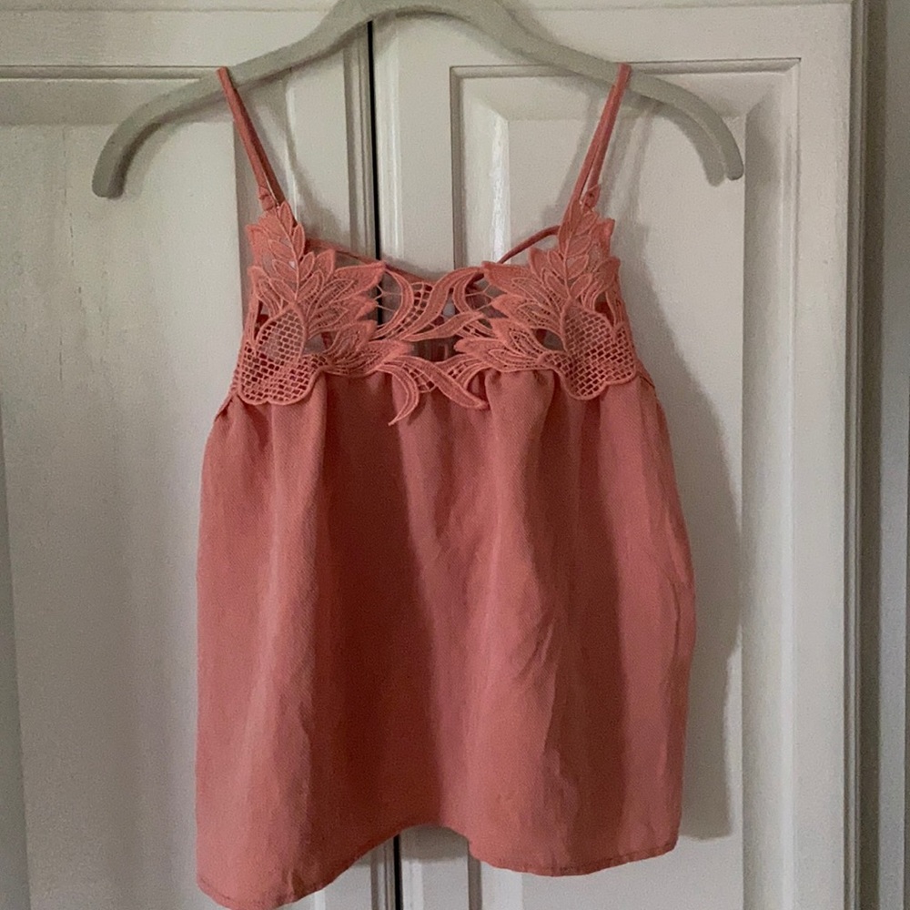 Charlotte Russe Coral Salmon Top with lace applique Spaghetti straps sz Small